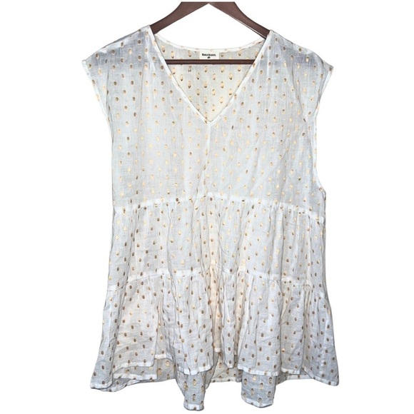 World Market Womens Flowy Tiered Babydoll Tank Top Boho Cream Gold Dots One Size - Picture 1 of 9